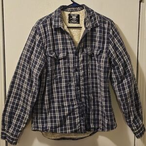VTG 90s Grit Iron Workwear Sherpa Lined Flannel Jacket Men's Sz M Missing Button